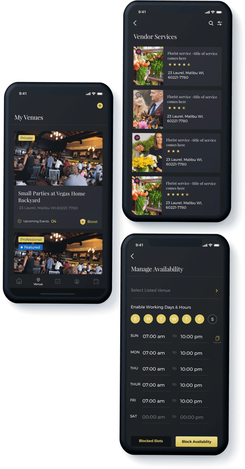 vendor listing feature of the event planner app