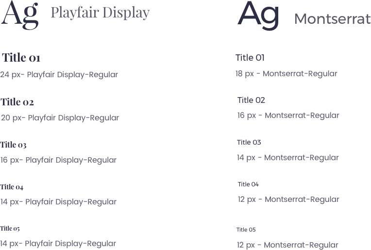 typography of the event planner app